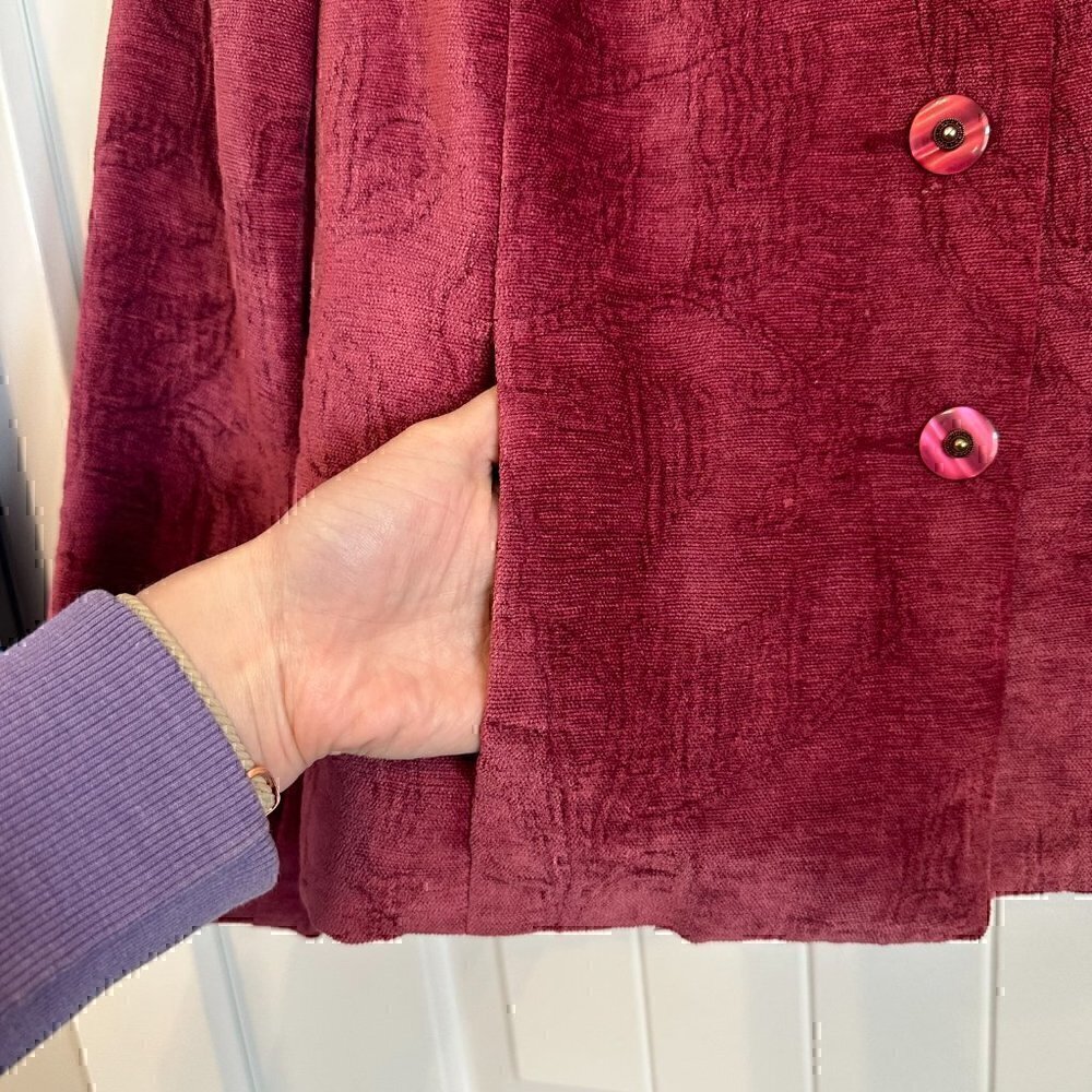 VINTAGE 90s Koret deep pink velvet blazer jacket buttons women's 8 petite - Picture 6 of 13